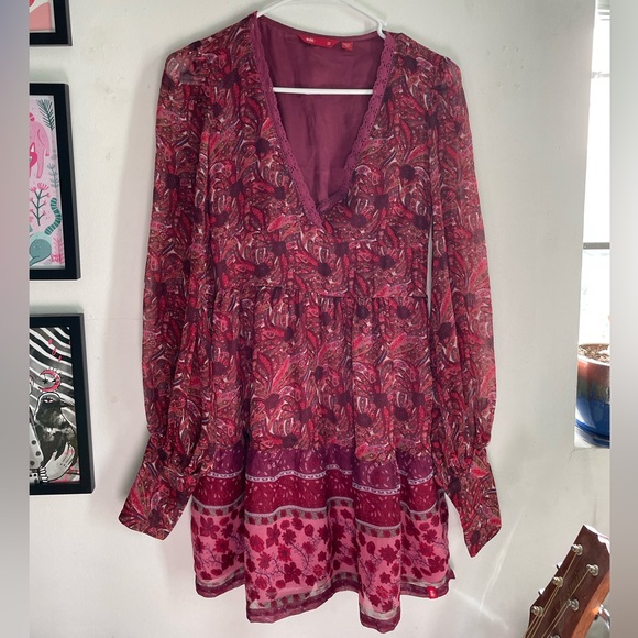 Free People Dresses & Skirts - Esprit 70s Vintage style Maroon Paisley Floral Dress Size 2